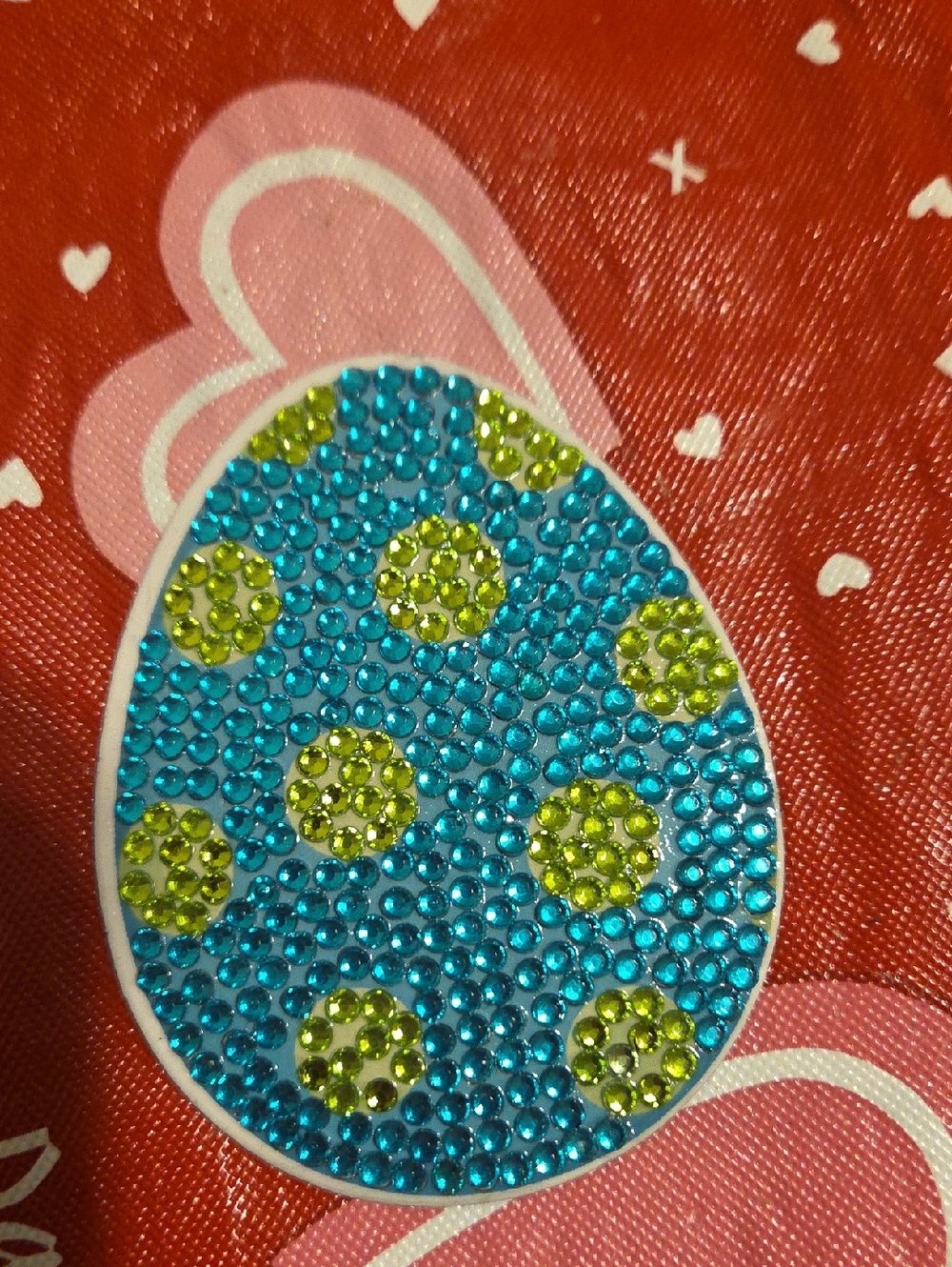 Handmade Rhinestone Egg Magnet - Blue with Lime Polka Dots